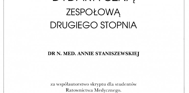 Prezes Fundacji nagrodzona przez JM Rektora WUM!